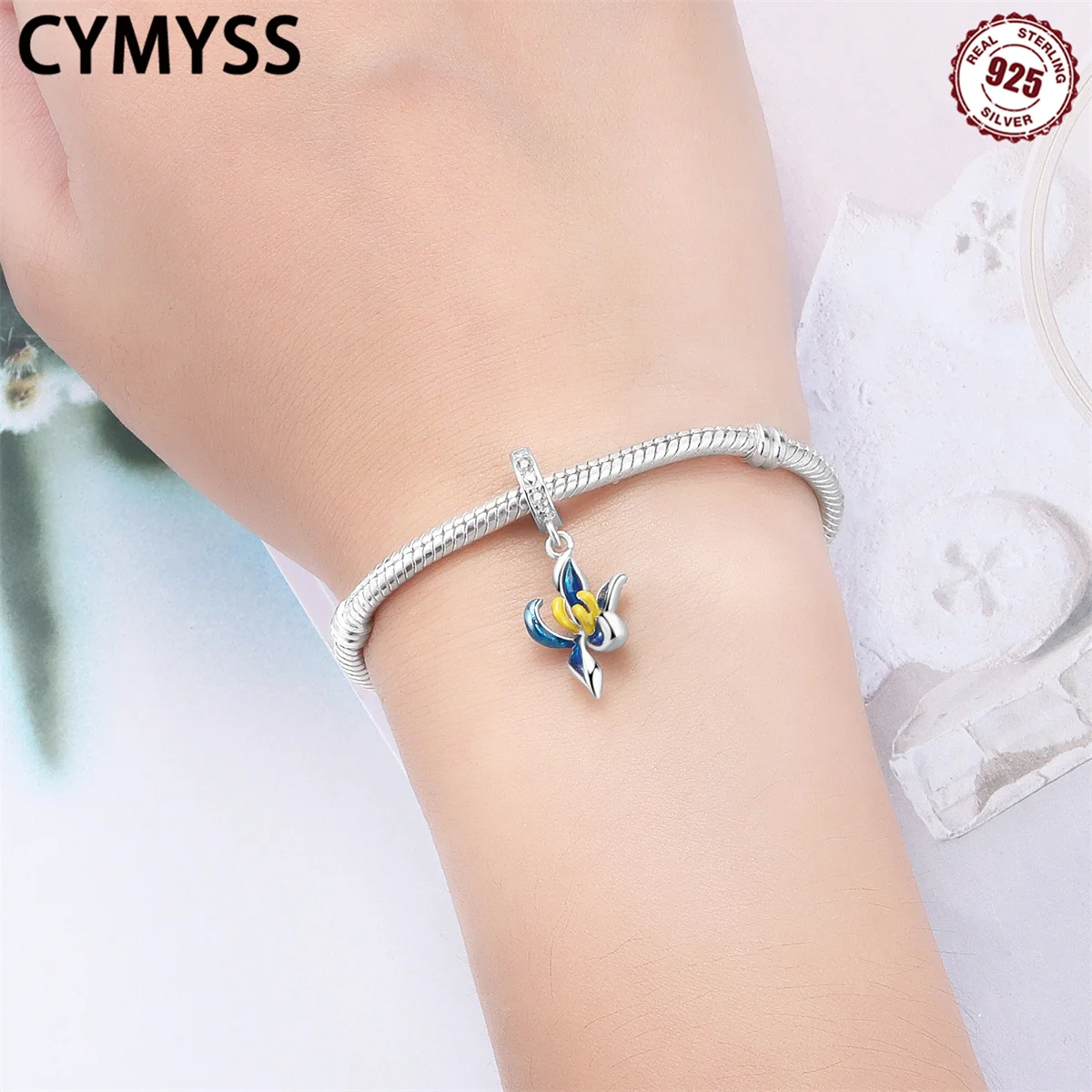 

Кулон CYMYSS из стерлингового серебра 925 пробы с синей орхидеей и бисером, простой и элегантный стиль, аксессуары «сделай сам», роскошные ювелирные подарки