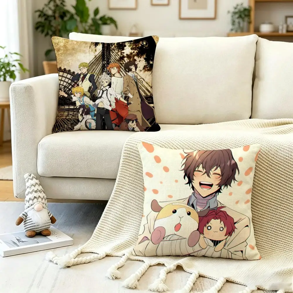 Anime B‑Bungo S‑Stray D‑Dogs Cushion Cover Anti-dustmite Pillowcase Invisible zipper silky short plush Sofa cushion cover