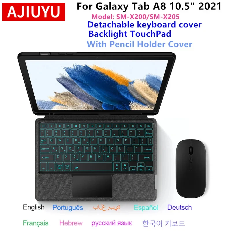 Magic Keyboard For Samsung Galaxy Tab A8 10.5 inch SM-X200 SM-X205 X207 Case Smart Backlit Touchpad for Tab A8 2021 Tablet Cover