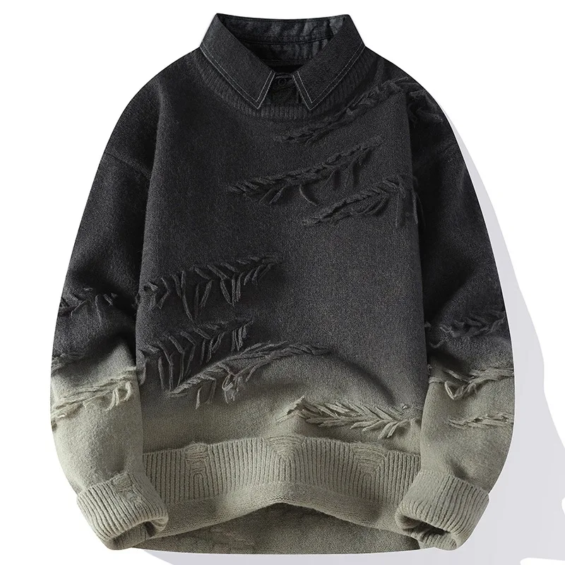 Men's Casual Knitted irt Collar Sweater Autumn Winter New Sle Basic Layering Top Loose Fit Long Sve Fiber Blend