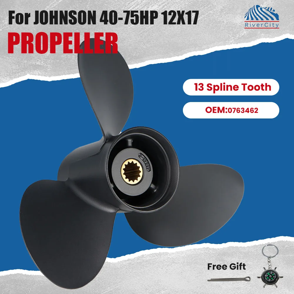 For Johnson 12x17 Outboard Propeller Boat Aluminum Alloy Screw 3 Blade 13 Spline 45 50 55 60HP 65HP 70HP 75HP Boat Motor 0763462