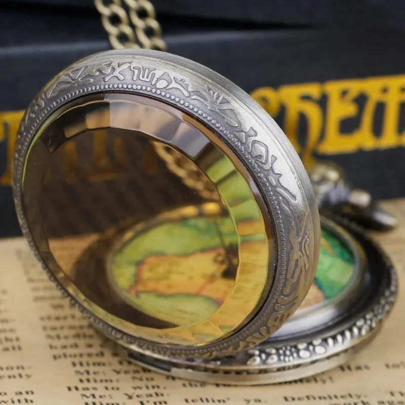 빈티지 지구 판지도 석영 주머니 시계 Fob 체인 아랍어 디지털 골드 도금 다이얼 목걸이 남성 여성 시계 선물