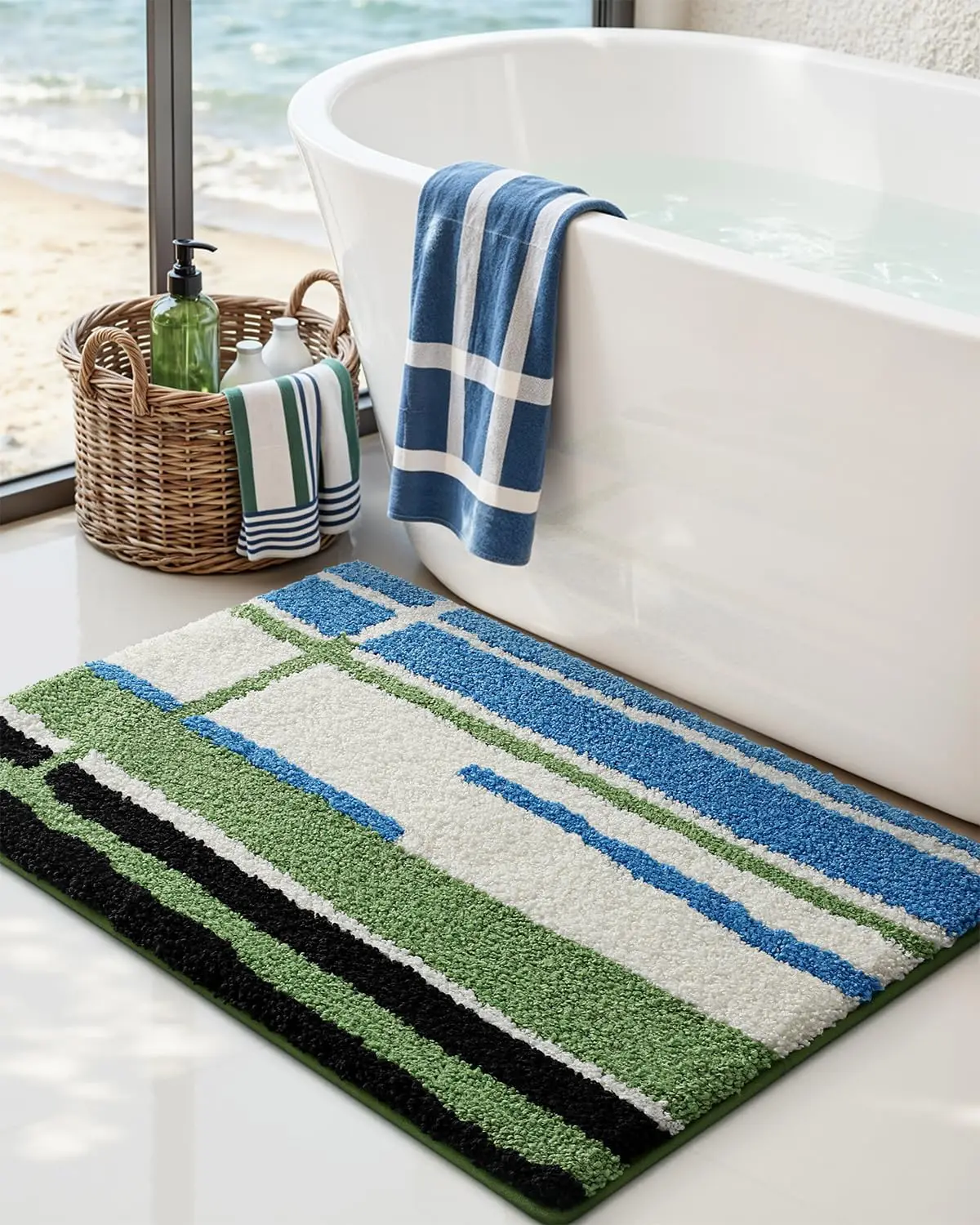 

Striped Bath Mats for Bathroom 24x16, Washable Absorbent Bathroom Rugs with Non Slip Backing, Extra Soft Plush Microfib