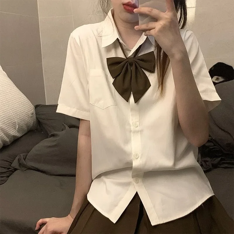 Lolita JK Shirts Women Fashion Summer Japan Preppy Style Solid Chic Basic Streetwear Blusas Tops All-match Casual Short Sleeve