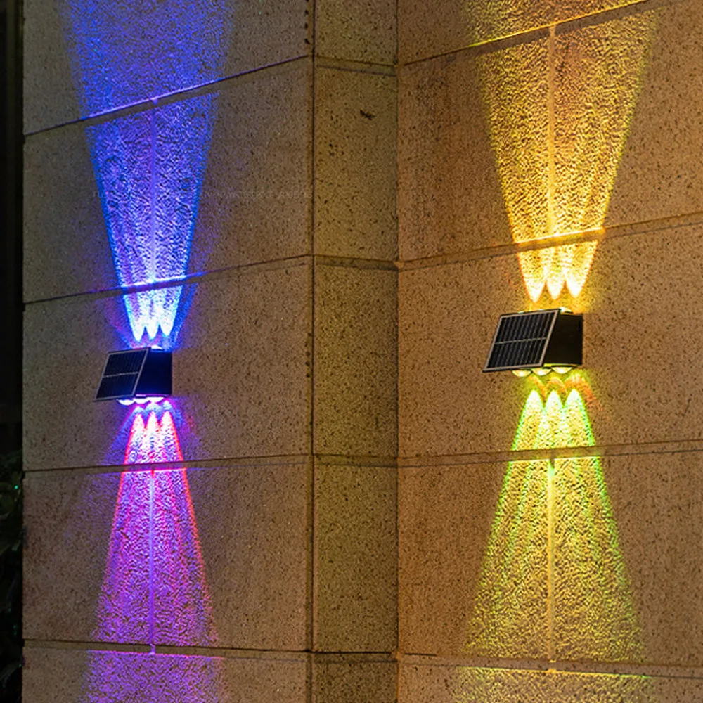 مصباح جداري يعمل بالطاقة الشمسية مقاوم للماء في الهواء الطلق لأعلى ولأسفل، مصباح جداري منزلي مضيء ملون RGB، مصباح جداري للحديقة عبر الحدود #3