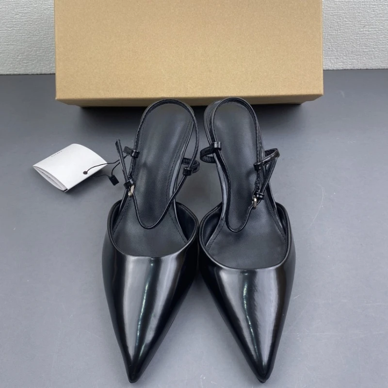 Women Pumps Fashion Summer Patent Leather Pointed Toe Slingback Ladies Heels Black Stiletto Heel Elegant Dress Party Shoes