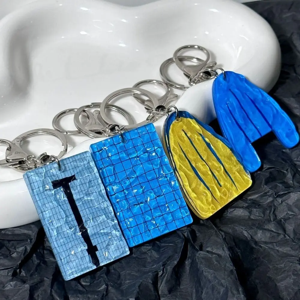 4 PCS Trendy Acrylic Wavy Swimming Pool Keychain Car Key Ring Blue Car Key Chain Pendant Yellow Hanging Ornament Gifts