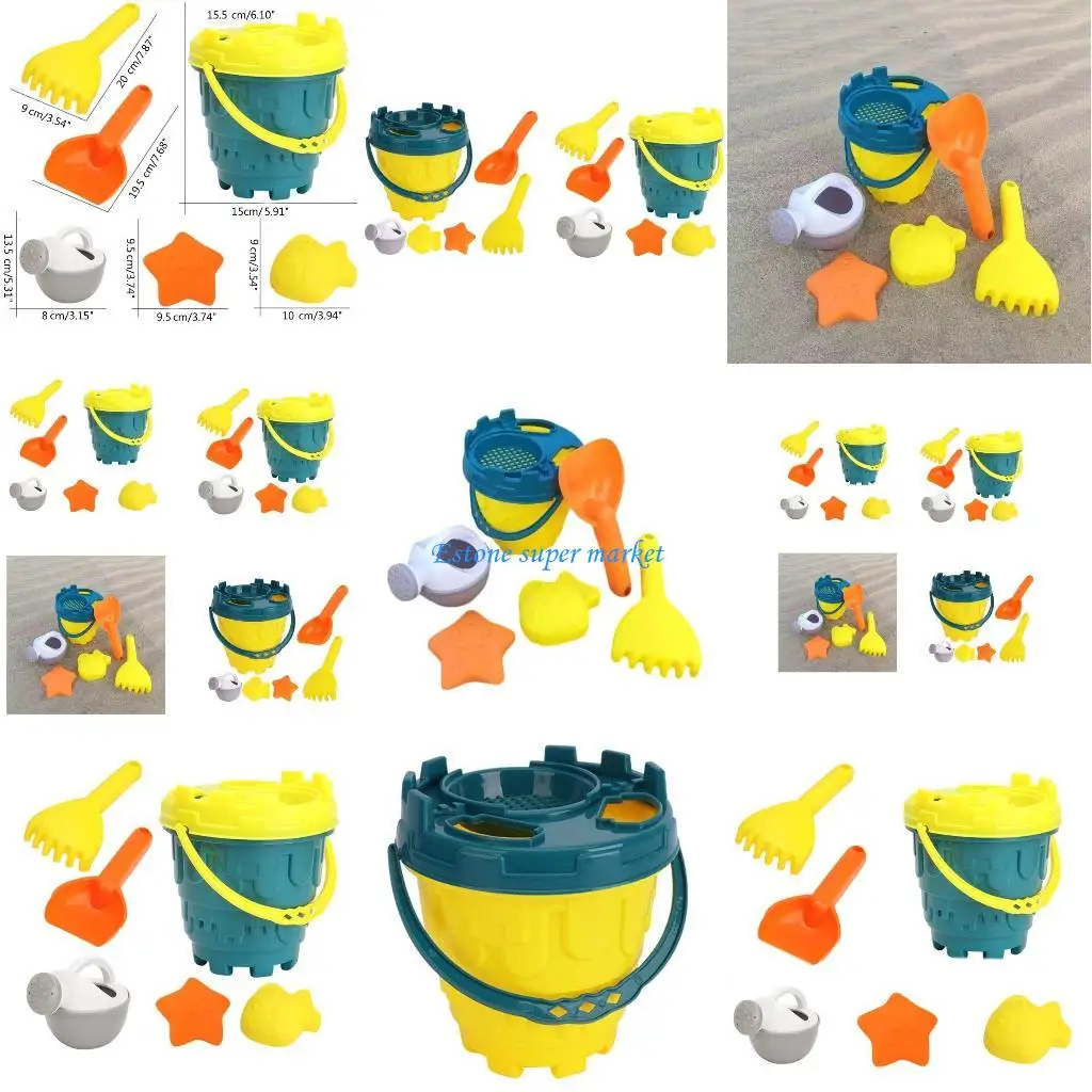 

090B 6 Pieces Sand Toy Reusable Toddlers Seaside Sand Toy Castles Shovel Bucket Set