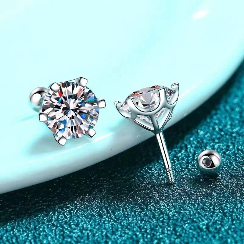 BIJOUX STORY Damen-Ohrstecker mit Moissanit-Schraube, D-Farbe, 925er-Sterlingsilber, 6-Zinken-Diamant, Hochzeit, edler Schmuck – Detail 4