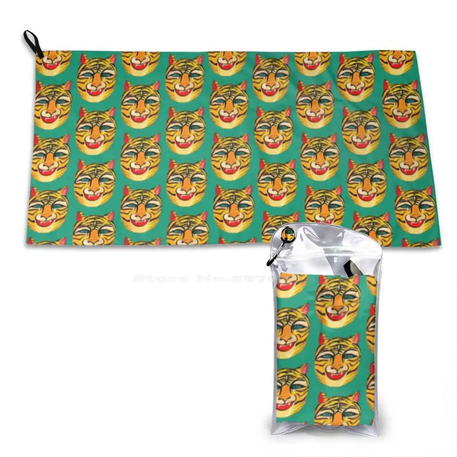 Laughing Tiger On Green Soft Bath Towel Washcloth Outdoor Cat Meow Roar Cheetah Leopard Animals Nature Watercolor Tiger