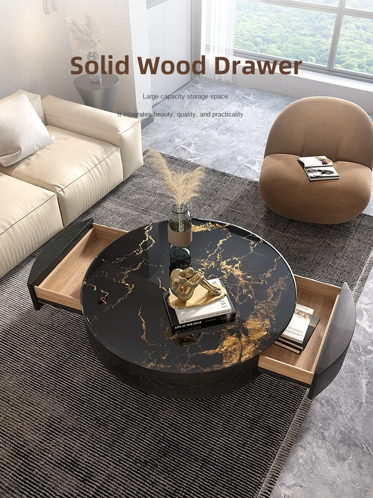 YY Coffee Table Home Small Apartment Simple Modern Natural Super Crystal Stone round Coffee Table