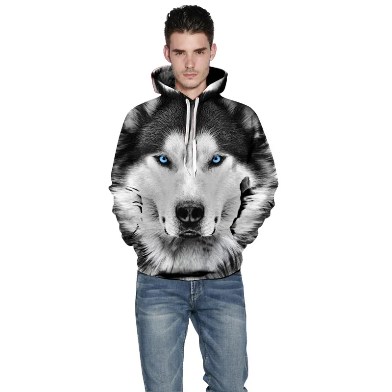 New Arrival Fashion Mens Hoodies 3D Wolf Printed Loose Fit Autumn Sweatshirt for Men Streetwear Hoody Funny Hoodie Brand Kids