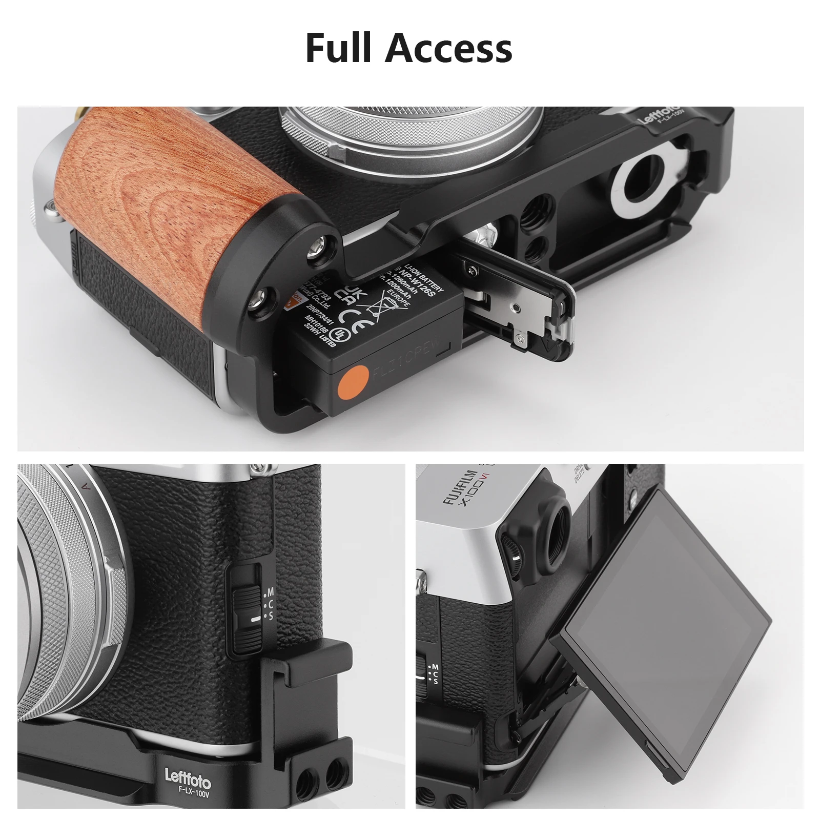 كاميرا LEFTFOTO X100VI X100V مع قبضة خشبية لكاميرا Fujifilm X-100VI Vlog الرقمية، مع Arca Swiss