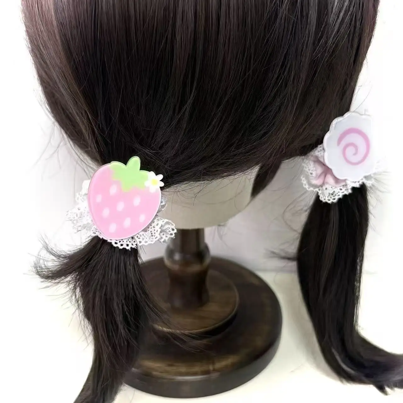 Süße rosa Frühlings-Erdbeer-Fischkuchen-Haarspange, Haar-Accessoires, Mädchen-Kopfschmuck, koreanische Soft-Girl-Süße japanische Spitzen-Haarband-Geschenk – Detail 4