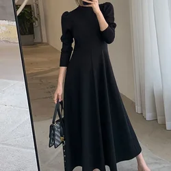 Elegant Fashion Harajuku Slim Fit All Match Women's Clothing Loose Casual Mid Length Skirt Solid Patchwork Long Sleeve Dresses