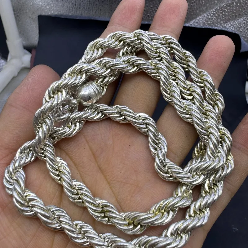 Handmade Filigree Twist Silver Plated Necklace Unisex, 60cm Vintage Craft Retro Daily Matching Neck Jewelry