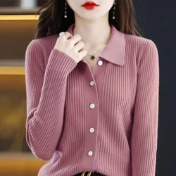 Red Polo Winter Button Knit Tops for Woman Pink Cardigan Women's Sweater Korean Style Modern Sale Designer Clothing Aesthetic