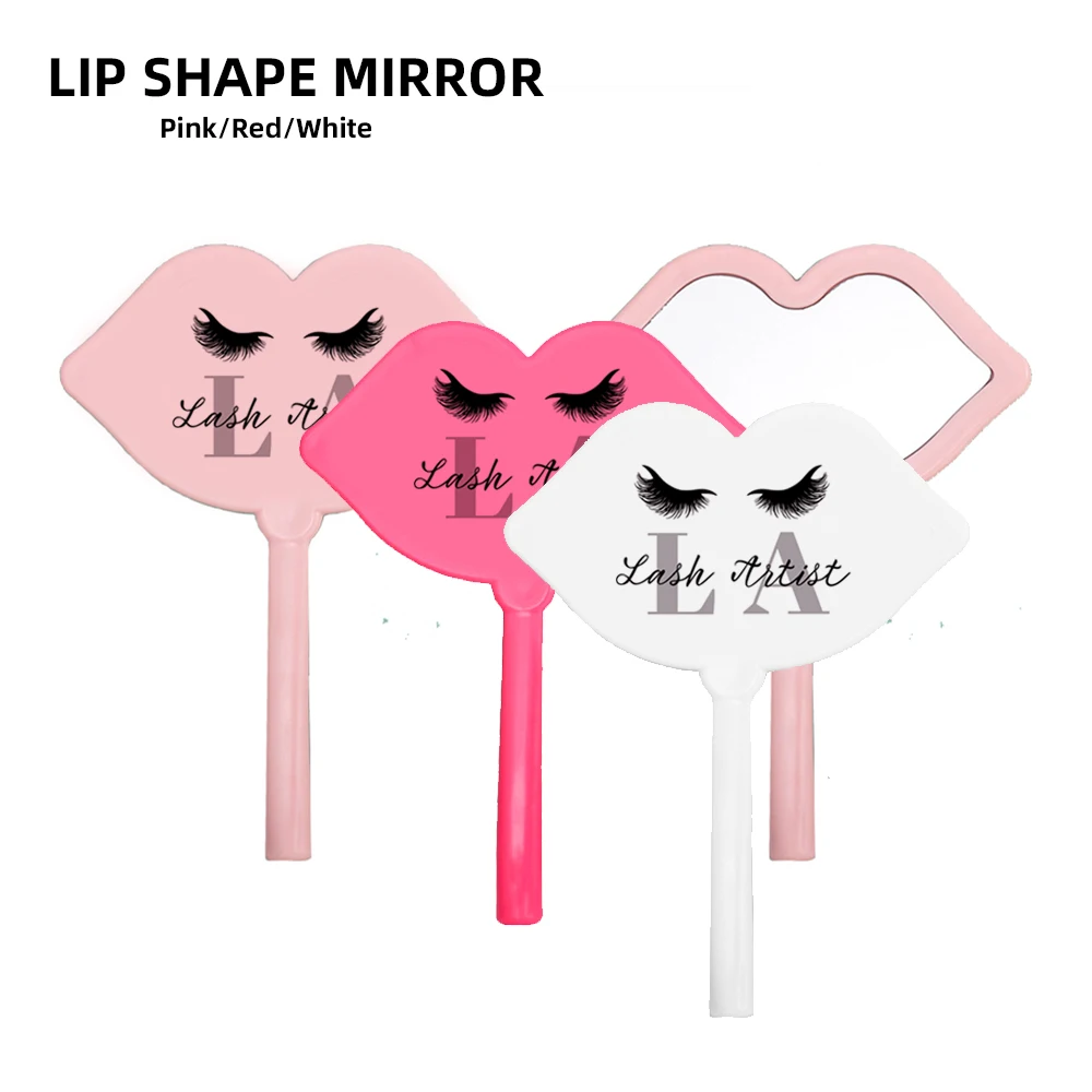 Lash Artist Mirrors With Handle Lip Shape Pink White Red Eyelash Extension Salon Accessories Tool Gift Idea Makeup Mirror