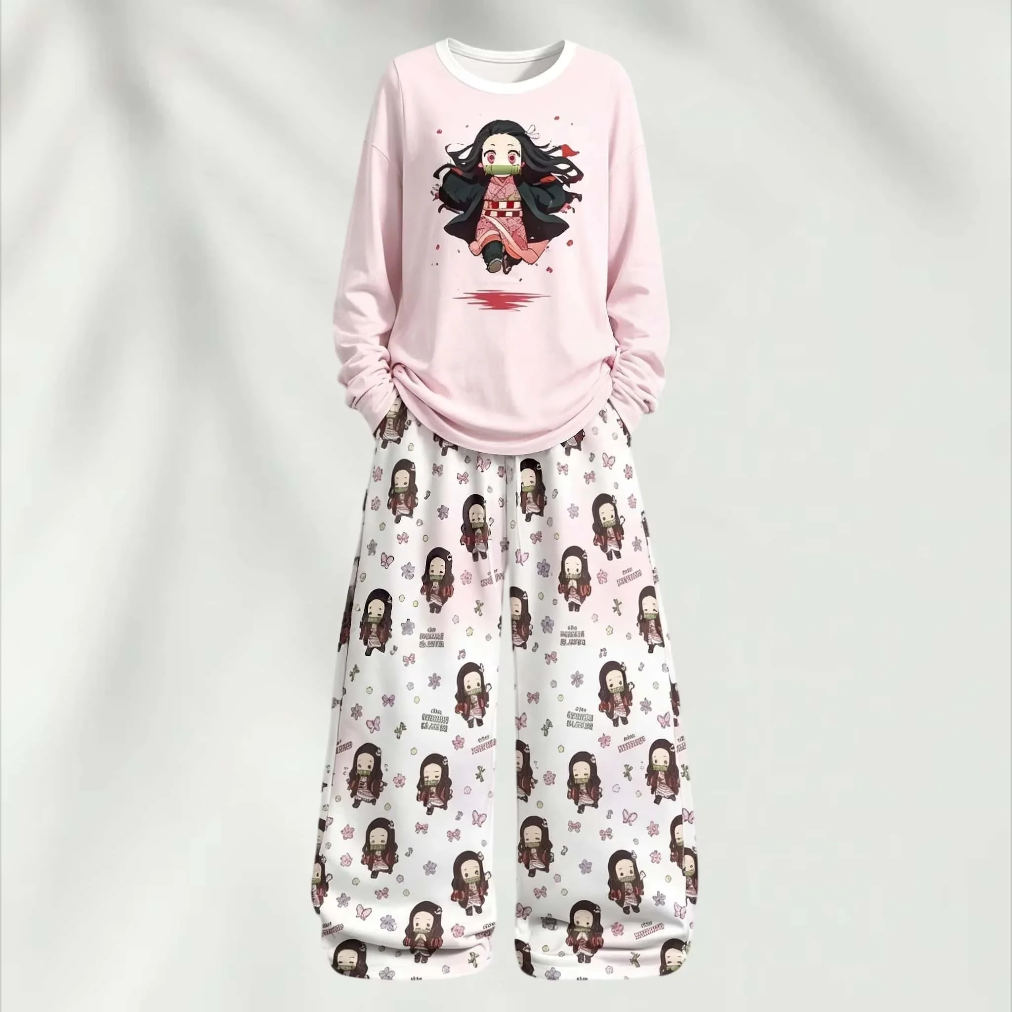 Autumn New Product: Demon Slayer Blade Long Sleeve Pants Anime Printed Set, Loose and Suitable for Both Men and Women