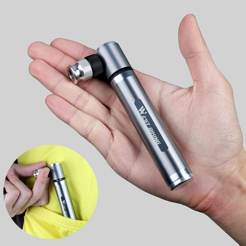 WEST BIKING Bicycle Mini Pump Aluminum Alloy Portable Bike Hand Pump Schrader Presta Valve Non-slip Cycling Bike Tire Inflator