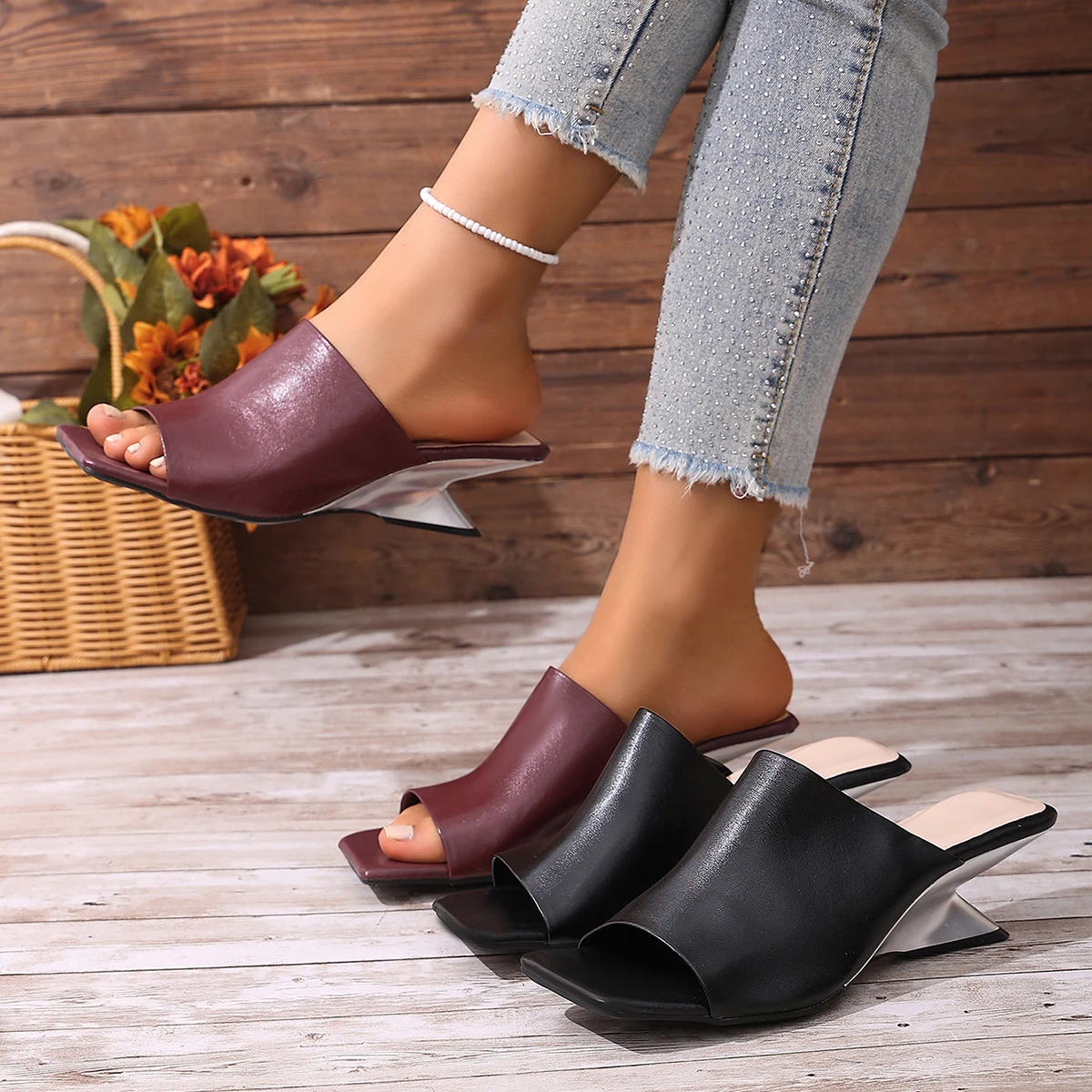 

Women Square Toe Sandals Summer Open Toe Kitten Heel Shoes New Anti-slip Wear-resistant Special Heel Sandals Zapatos De Mujer
