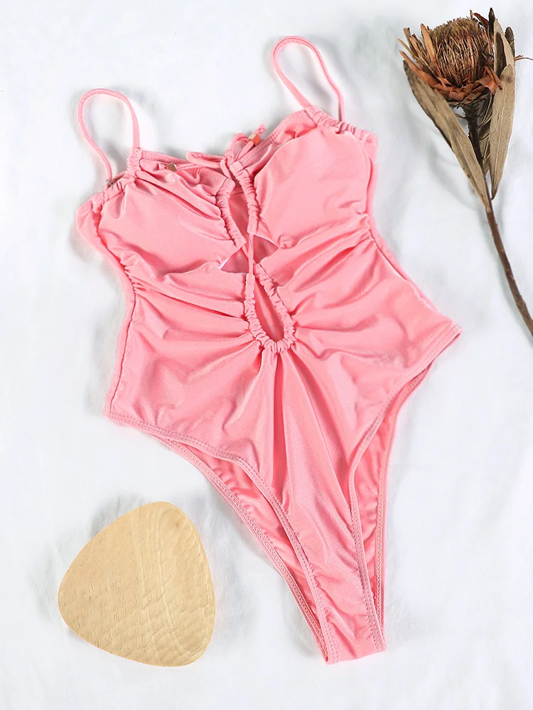 Sexy Swimwear Push Up One Piece Suit 2024 Women\'s Swimsuit With Ties Monokini Sexy Bathing Suit Solid Color Swimsuits Beach Wear