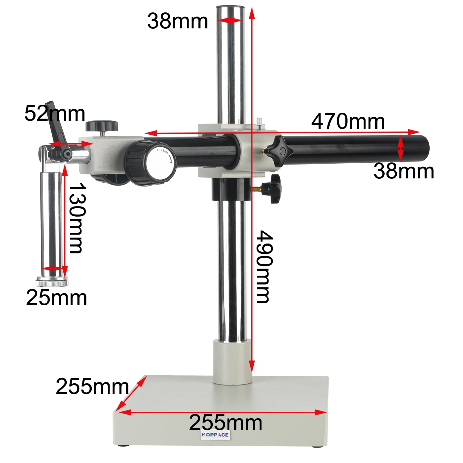 KOPPACE Single-Arm Microscope Universal Bracket Ultra-Long Working Distance Lens Angle Adjustable Connecting Rod Diameter 25mm