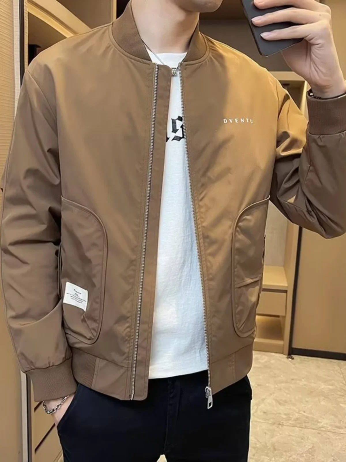 

Мужская ветрозащитная куртка с бейсбольным воротником, весенне-осенняя водонепроницаемая ткань из бычьей ткани, длинная облегающая рабочая одежда Sve, верхняя одежда