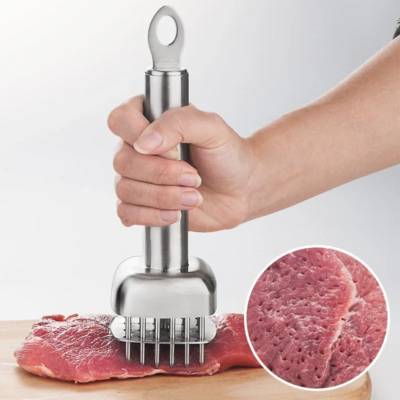 304 Stainless Steel Kitchen Tender Meat Needle Profession Cooking Meat Tenderizer Tool Loose Meat Needle  Pork Chop Steak Hammer