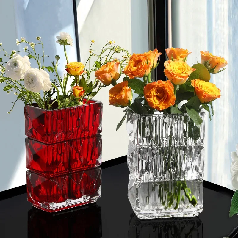 Clear Crystal Vases Modern Glass Vase for Centerpieces Home Decor Flower Vases for Living Room Wedding Ceremony Birthday Gifts