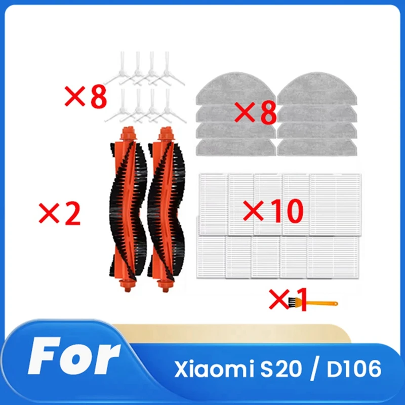 

A13R-29 Pcs For Xiaomi S20 / D106 Sweeping Robot Accessories Cleaner Parts Replacement Main Side Brush Mop Filter Set