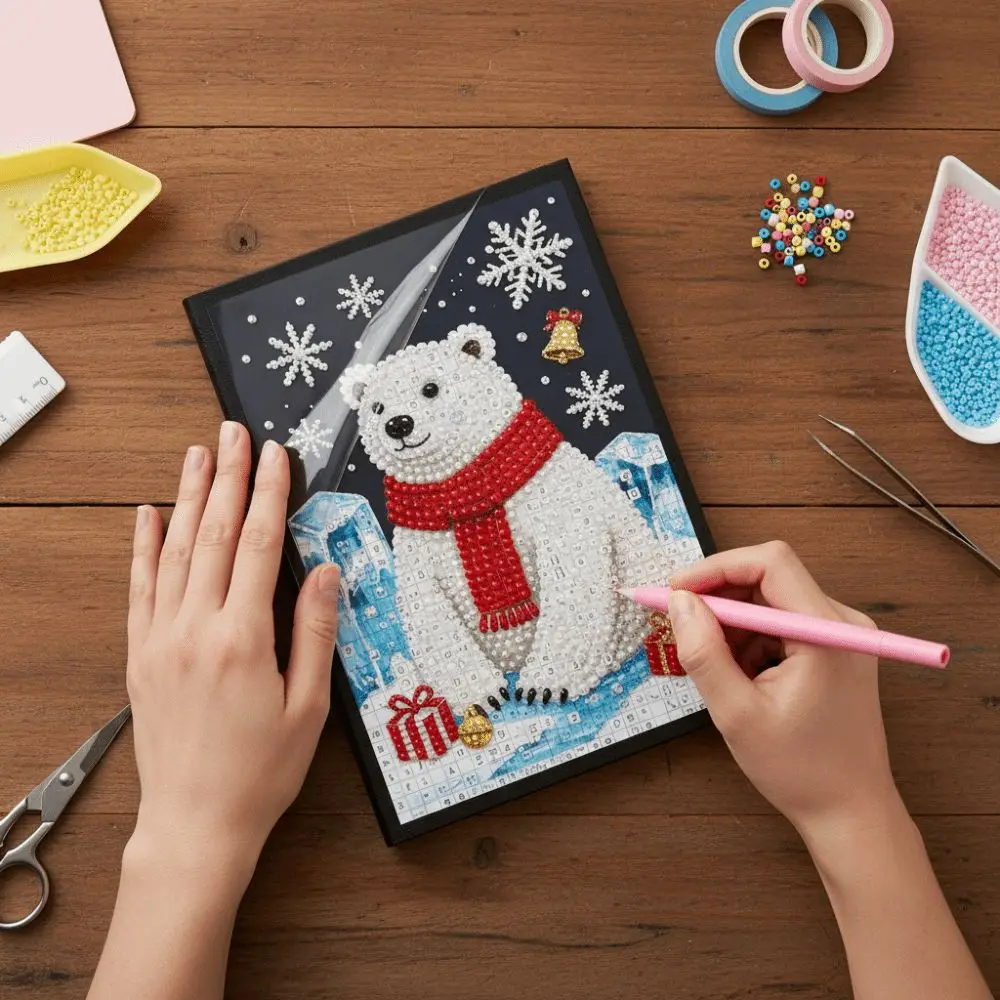 Colorful Finish DIY Pearl and Diamond Notebook Art Handmade Santa Claus Diamond Painting Notebook Kit 3D Visual Effect Snowman