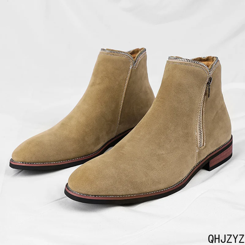 New Men's Designer Boots Brand Gentleman Soft Suede Leather Boots Zip Men High Top Boots Men Casual Shoes