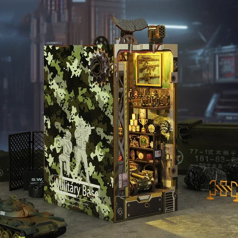 

Military Base Figurines NEW DIY Wooden Book Nook Miniatures Kits Bookend Handmade Bookshelf for Friends Gifts Home Decor Crafts