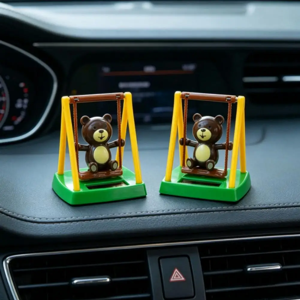plastic Swinging Bear Car Dashboard Ornaments Solar Powered Dancing Bear Toy Shaking Head Decoration Car Accessories