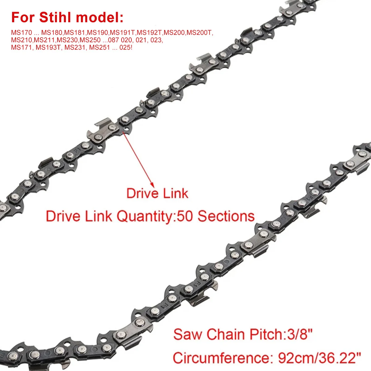 14 Inch 65Mn Saw Chain Chainsaw Guide Rod Kit 3/8LP Pitch 50DL Compatible Chainsaw MS170 MS180 MS181 MS190 MS191T MS192T etc.