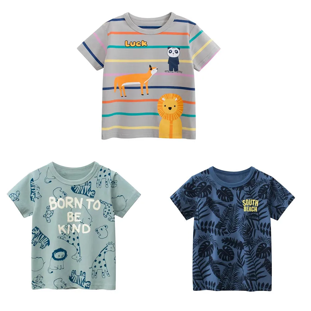Camisetas listradas de animais para meninos e meninas, camisetas de verão para bebês, manga curta, estampa de desenho animado, camisetas para crianças pequenas, roupas para meninos e meninas