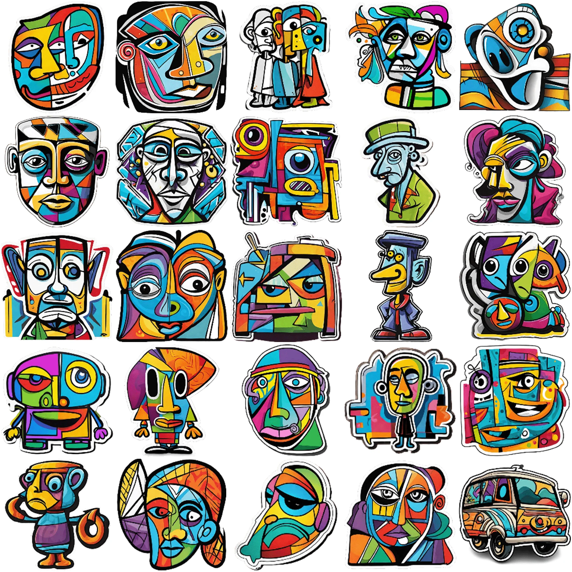 50 pieces of Picasso style cartoon graffiti stickers for Laptop, Phone, Notebook and Scrapbook Decoration