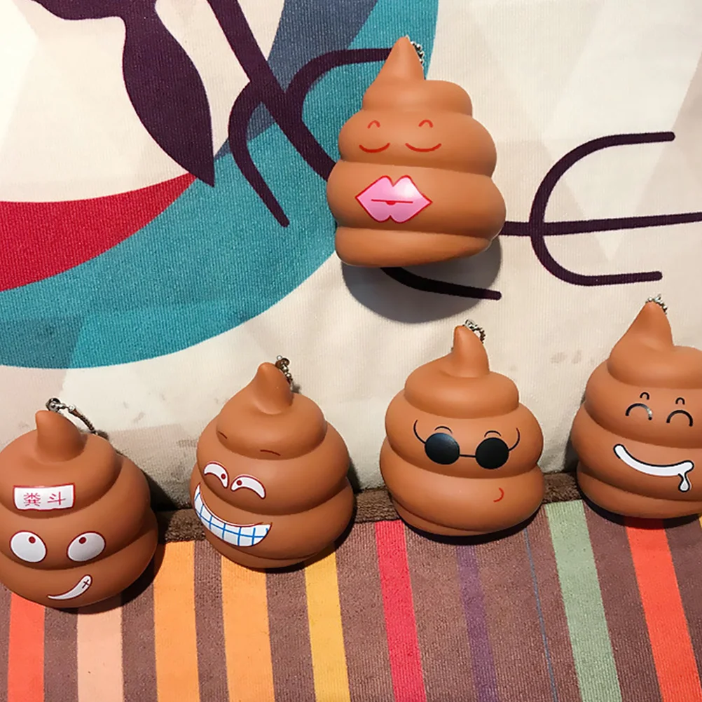 5 Pcs Poo Keychain Toy Poop Pendant Bag Ornament Backpack Pvc Soft Glue Ring Hanging Joke Prank Keyring