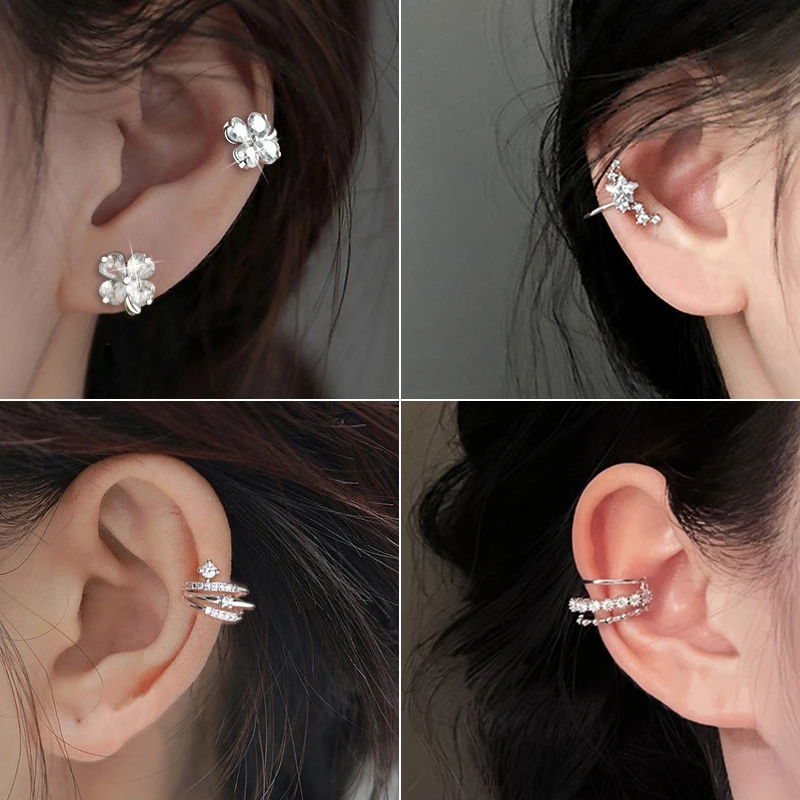 Trendy Simple Metal Zircon Flower Ear Cuff Clip on Earrings for Women No Pierced Crystal Star Earcuff Ear Wrap Clips Jewelry