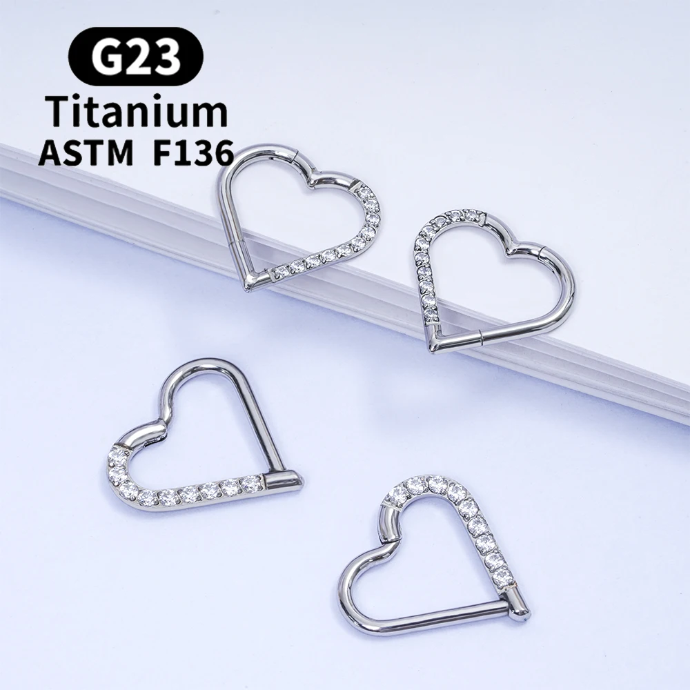 1Pair G23 Titanium Left/Right Heart Earrings Zircon Jewelry Fashion Heart-shaped Circle Ear Piercing Jewelry Accessories