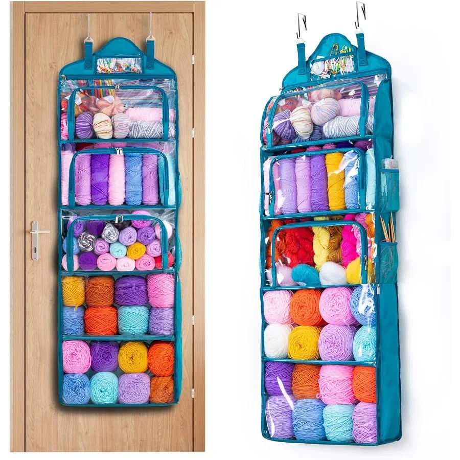 

Hanging Yarn Storage Organizer for Crafters Over-The-Door Design with Dual Front and Side Zipper Closure Large Capacity Transpa