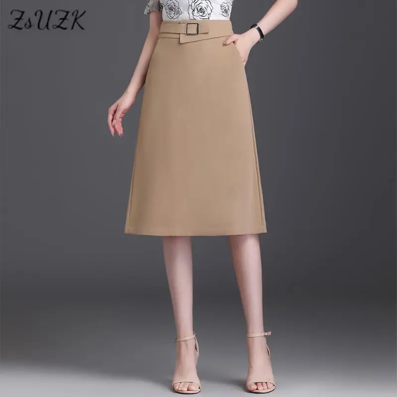 

ZUZK Lady Thin Knee Length A-line Skirt Bodycon Skirt Spring Summer Elegant High Waist Slim Suit Skirt OL Pencil Skirts