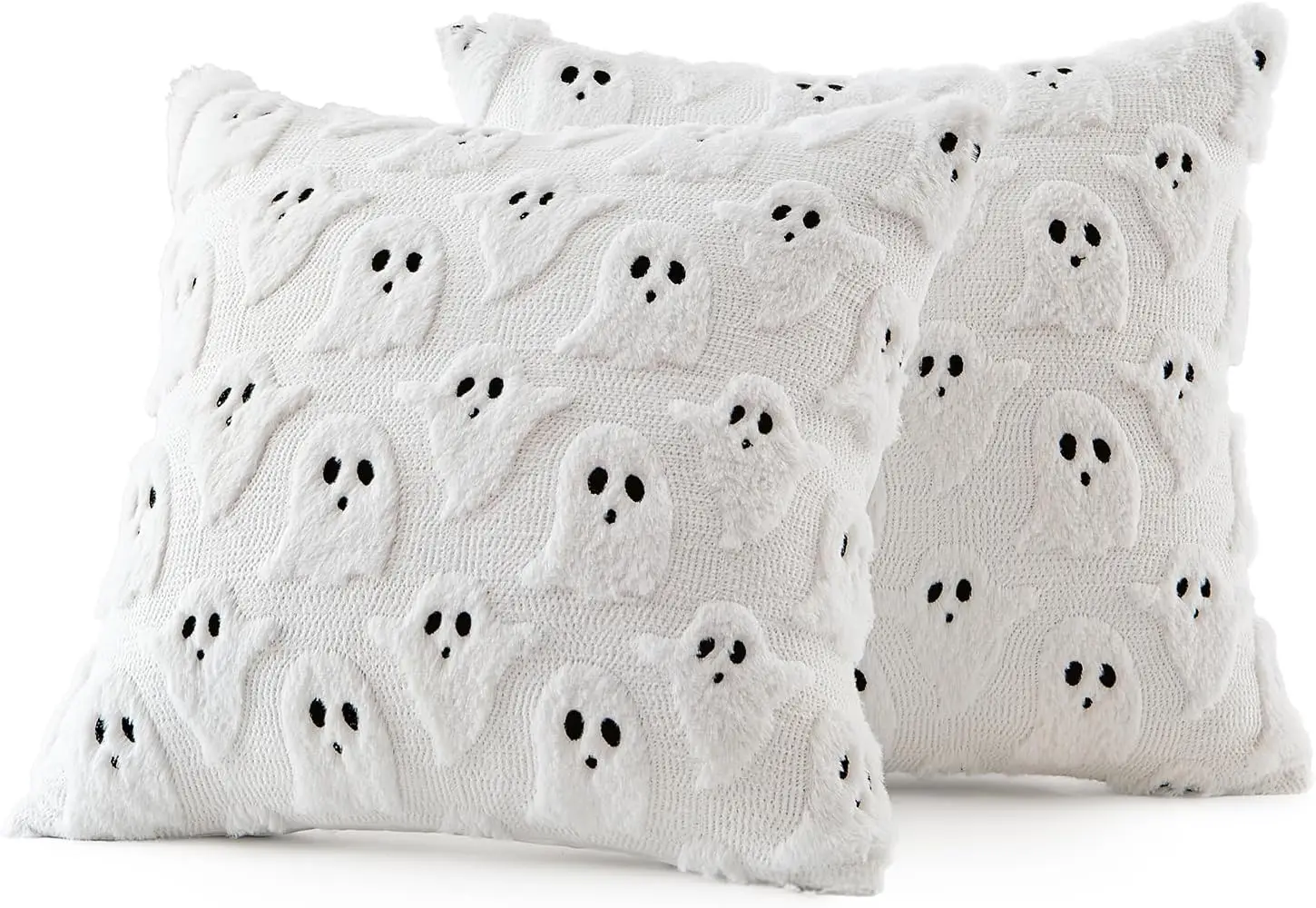 Capas de almofada MIULEE Halloween – Conjunto de 2 capas de almofada de pelúcia fantasma fofo, 18 x 18 polegadas, branco