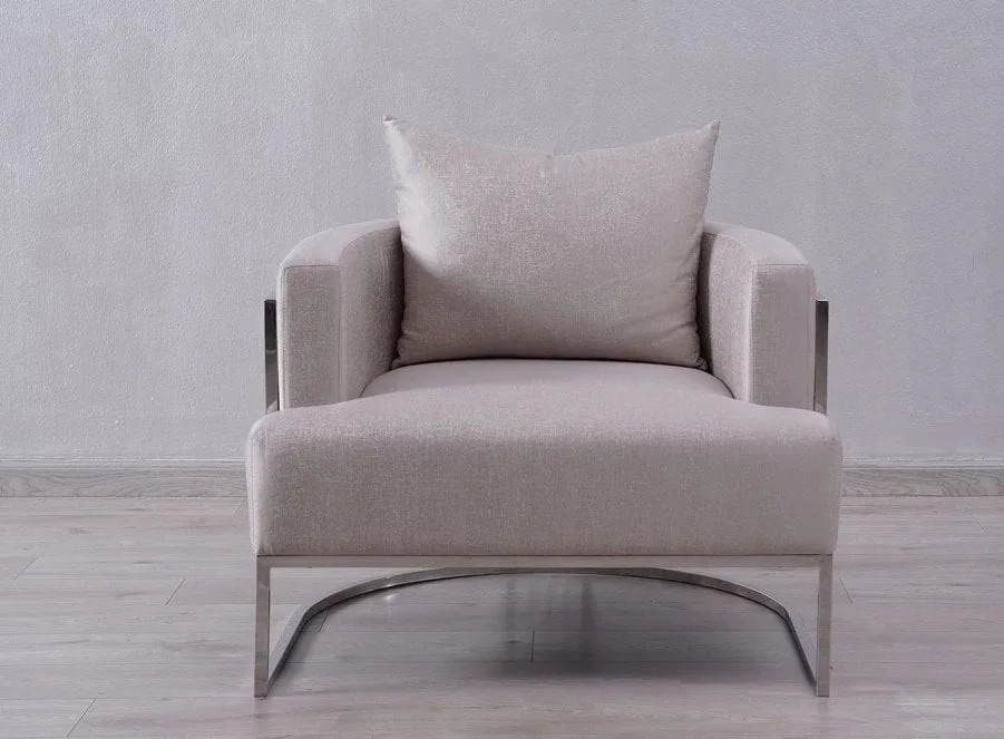 

#V Luxury Stainless Steel Leisure Chair With Velvet Lounge Armrest for Living Room Bedroom or Hotel Use