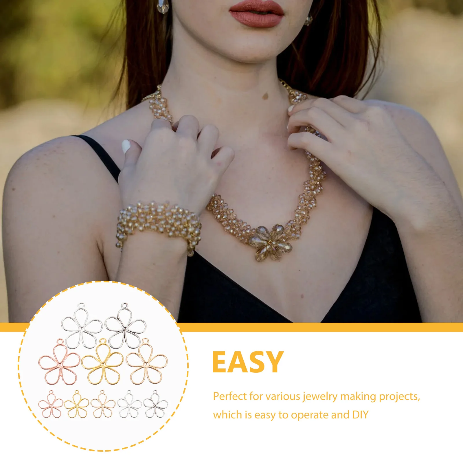 

200Pcs Hollow Petal Metal Pendants DIY Jewelry Findings for Necklace Bracelet Sweater Chain Craft Decoration Supplies