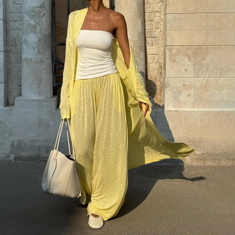 

Long Cardigan Trouser Suit Loungewear Women's 2025 Spring and Autumn Shawl Bloomers Pajama Set