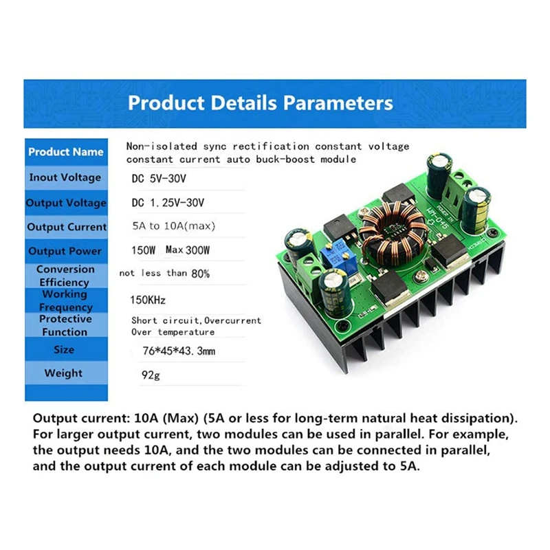 Auto Boost Buck Converter, 5A(Max 10A) DC 5V-30V To 1.25-30V Voltage Regulator Constant Voltage Constant Current