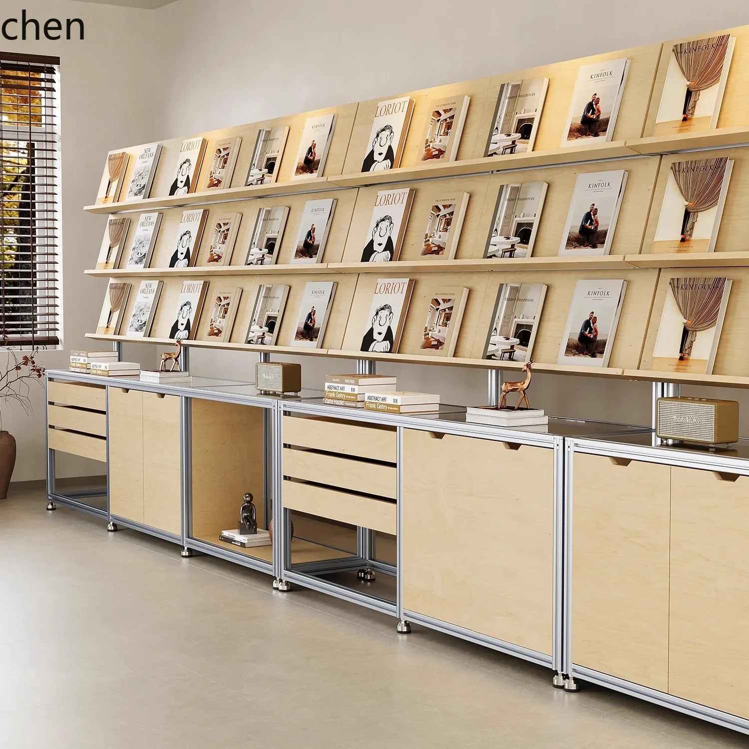 Solid Wood Display Cabinet Glass Multi-layer Storage Rack Chest Of Drawers Aluminum Shelf Floor-standing OrganizerN1
