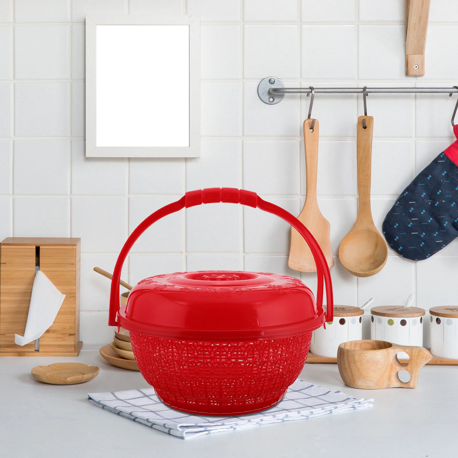 

Круглая красная ручная корзина, многофункциональная корзина для хранения хлебных булочек, фруктов, овощей, яиц, кухни, сада, сбор ягод